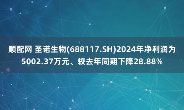 顺配网 圣诺生物(688117.SH)2024年净利润为5002.37万元、较去年同期下降28.88%